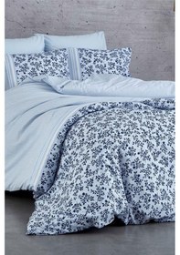 Resim Çift Kişilik Nevresim Takımı Pamuklu Mavi Düş Çiçekleri 