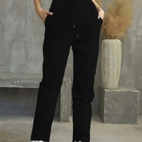 Resim FLS0333 Fleece-Lined Avrupa ve Amerika Kadın Sporları Sonbahar ve Kış için Bol Kesim Uzun Pantolon, Benzersiz Rahat Stil için Bir Bağcıklı 