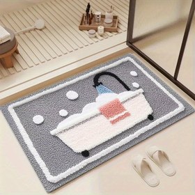 Resim 1 adet Şık Karikatür Banyo Matı, Kalın ve Kaymaz - Mükemmel Ev Giriş Matı, Ofis, Çamaşır Odası, Banyo için Popüler Küçük Mat, Modern Ev Dekoru, Oda Dekoru, Bahar ve Yaz Yeni Ürün, Çoklu Boyutlar Mevcut (60-40/80-50/120-40/160-60cm), İdeal Hediye, Banyo Matı | Oyuncak Tasarımı | Kadife Arka Plan, Banyo Matı 