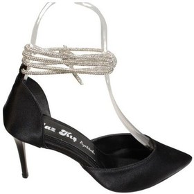 Resim Yazkış Kadın Saten Önü Sivri Yanları Açık Bilekten Bağlama 7 CM İnce Topuk Ayakkabı 001 