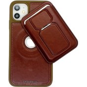 Resim İphone Uyumlu 12 Elite Magsafe Kılıf Ve Foldstand Cüzdan Kahverengi 
