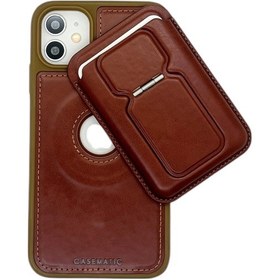 Resim İphone Uyumlu 12 Elite Magsafe Kılıf Ve Foldstand Cüzdan Kahverengi 