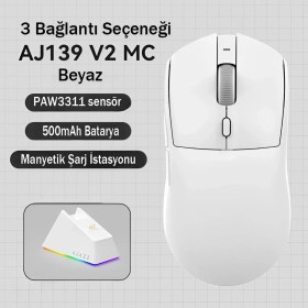 Resim Braventa Collection Coverzone Ajazz AJ139 V2 Mc Mouse 3 Farklı Bağlantı Modu-Rgb Manyetik Şarj Istasyonlu-Paw 3311 Sensö 