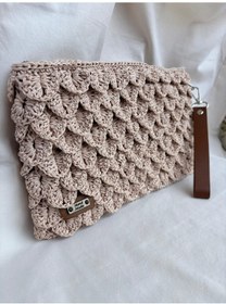 Resim Özel Desenli Örgü Clutch Çanta Pudra - Pembe 