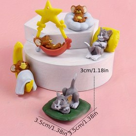 Resim Tom ve Jerry 5 Adet Uyuyan Kedi ve Fare Araba Süsleri PVC Malzeme - Doğum Günü Pastası Dekorasyonu Araba İç Dekorasyonu 