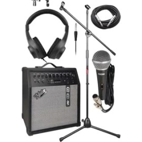 Resim SDT Group Mga-50-Pak Elektro Gitar Amfisi 50 Watt USB Bluetooth Şarjlı 4 Girişli (Mikrofon Kulaklık Stand Kablo) 
