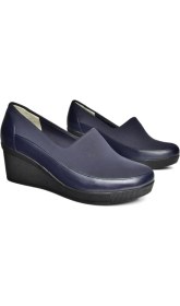 Resim Fox Shoes R908059003 Lacivert Hakiki Deri Dolgu Topuklu Kadın Ayakkabı 
