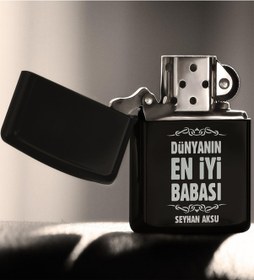 Resim Kişiye Özel Dünyanın En Iyi Babası Siyah Benzinli Metal Çakmak-6 