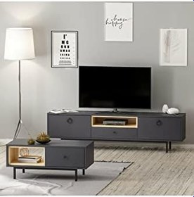 Resim TV Sehpası Doğal Antrasit ve Orta Sehpa Set 