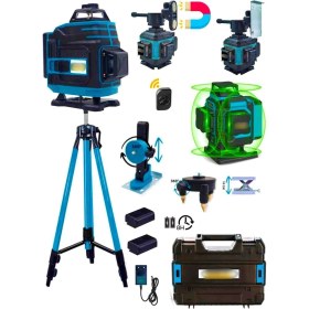 Resim 16 Köşe Tripod Hediyeli Uzaktan Kumandalı 360 Derece Çizgi Hizalama Lazer Makinesi Seviye Cihazı 