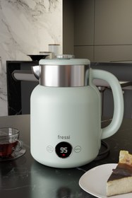 Resim Fressi Elektrikli Su Isıtıcı Kettle Çelik Hazne Retro 1.5 L Su Yeşili Kt-01 Retrofi 