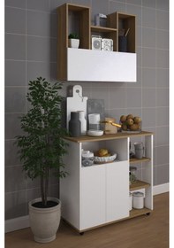 Resim Angela Çok Amaçlı Dekoratif Mikro Dalga Fırın Dolabı Beyaz Ceviz 