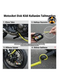 Resim Akgüneş Motogaraj Yüksek Hassasiyetli Yüksek Desibelli Motosiklet Disk Kilidi + Hatırlatma Kablosu Siyah 