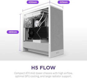 Resim NZXT H5 Flow 2024 - Kompakt ATX Mid-Tower PC Oyun Kasası - Yüksek Hava Akışı - 2 x 120 mm Fanlar Dahil - 360 mm Ön ve 240 mm Üst Radyatör Desteği - Kablo Yönetim Sistemi - Temperli Cam - Beyaz 