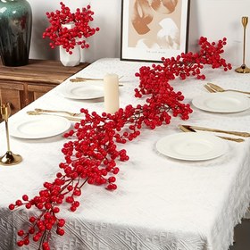 Resim 1 adet 76 İnç Uzunlukta Yapay Kırmızı Meyve Asma | Plastik, Parti, Bahçe, Veranda, Mağaza, Ev Dış Mekan Dekorasyonu için İdeal, Noel, Cadılar Bayramı, Paskalya, Hanuka, Şükran Günü için Mükemmel 