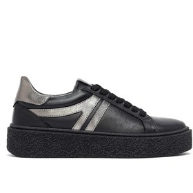 Resim Derimod Kadın Siyah Bağcıklı Kalın Tabanlı Deri Sneaker, Kışlık Spor Ayakkabı 25AFD511118 