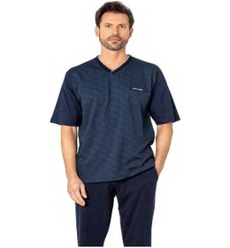 Resim Pierre Cardin 6089 Erkek Kısa Kollu 3'lü Jakarlı Pijama Takımı-saks Saks 