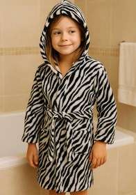 Resim Wild Spirit Zebra Desen Genç & Çocuk Kapşonlu Bornoz - %100 Pamuk, Unisex Zebra Baskılı - Zebra Baskılı / 13-14 Yaş 