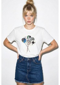 Resim Shade Kadın Pamuk El İşi Balon Nakış Detaylı Tasarım T-shirt 1007 60282053 - Beyaz L 