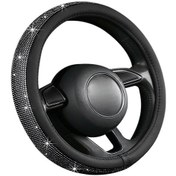 Resim Bling Araba Direksiyon Simidi Kapağı, 15 İnç Köpüklü Rhinestone Otomatik Direksiyon Koruyucu - 
