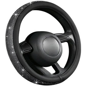 Resim Bling Araba Direksiyon Simidi Kapağı, 15 İnç Köpüklü Rhinestone Otomatik Direksiyon Koruyucu - 