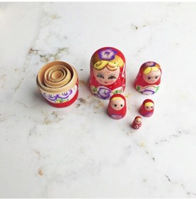Resim 5'li Ahşap Kırmızı Matruşka Bebek 