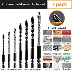 Resim 7 Adet Tungsten Çelik Şekillendirme Ucu Seti, Beton, Cam, Seramik Fayans için - Yüksek Sertlik, Dört Kenarlı Darbe Uç, Çok Yüzey Kullanımı, Uç Seti, Endüstriyel Uçlar 