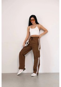 Resim Praşut Kumaş Kargo Çeplı Baggy Esofman - Kahve Çok Renkli 