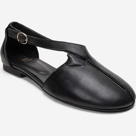 Resim Luvishoes Fable Siyah Cilt Hakiki Deri Yanları Açık Kadın Babet Ayakkabı 