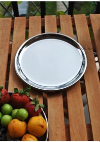 Resim 6'lı Paslanmaz Çelik 20 Cm Sunum Tabağı Yuvarlak Gümüş Renk Servi 