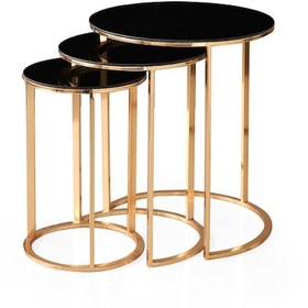 Resim Yuvarlak Cam Zigon Sehpa 3 Lü Gold Kaplama Siyah Cam (482705626) 