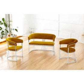 Resim Rozexi Rio Çay Seti Takımı Koltuk Takımı Oturma Odası Kafe Antre Hol Ofis 2+1+1 Krom Metal 