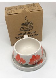 Resim Lebron El Yapımı Kırmızı Çiçek Desenli Seramik Kupa Ve Tabak Takımı Çok Renkli 
