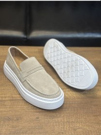 Resim Süet Deri Ultra Rahat Babet Ayakkabı Bej 