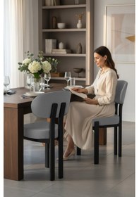 Resim Canisa Dore Serisi 4 Adet Gri Babyface Kumaş Siyah Metal İskeletli Mutfak Sandalyesi Gri Sandalye Ayaklar Siyah 