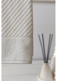 Resim Diyagonal Çizgili Banyo Havlusu 90x150 Cm- %100 Pamuk, Yüksek Su Emici Havlu Krem Krem 