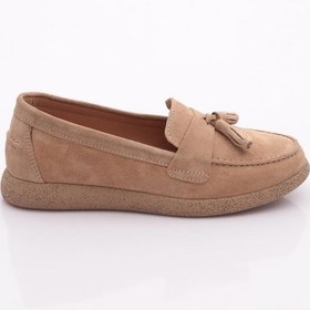 Resim Dgn Ml5604-1 Kadin Loafer Ayakkabi Bej Süet 