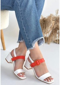 Resim Year Beyaz Cilt Turuncu Detaylı Beyaz Topuklu Ayakkabı Beyaz3 Beyaz 