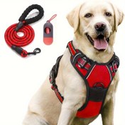 Resim Ayarlanabilir Köpek Tasması ve Kaka Torbası Dispenseri Seti ile Köpek Yelek, 3'lü, Polyester Elyaf, Makinede Yıkanabilir, Orta ve Büyük Köpekler İçin Mükemmel, Kaçış Geçirmez Evcil Hayvan Malzemeleri 