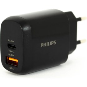 Resim Philips 38W DLP4326 Hızlı Şarj Aleti UsbA 18W ve Type-C 20W Çift Çıkışlı Başlık Siyah 