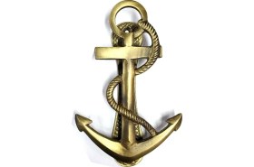 Resim Antika Tarz Dekoratif Pirinç Halatlı, Çapa, Denizci, Gemici Kapı Tokmağı, Taktak - 170x60mm, Sarı 