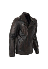 Resim By Motto Vintage Erkek Motorcu Hakiki Deri Ceket Haki 
