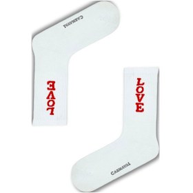 Resim Kırmızı Love Yazılı Tenis Çorap Beyaz 