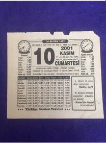 Resim 10 Kasım 2001 Takvim Yaprağı - Nostalji Koleksiyonluk Takvim Yaprağı B 