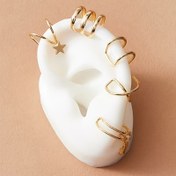 Resim 5 parçalı Boho Chic U-Şekilli Kulak Küpeleri Seti, 5 parçalı Boho Chic Çift Katmanlı U-Şekilli Yıldız ve Yaprak Olmayan Deldirme Kulak Küpeleri Seti, Vintage Tarz Demir Kulak Klipsleri Kadınlar, Günlük ve Parti Giyim, Tüm Mevsim Moda Aksesuarı 
