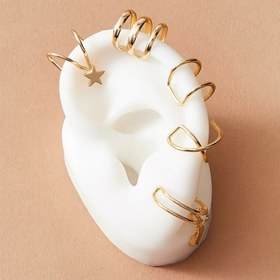 Resim 5 parçalı Boho Chic U-Şekilli Kulak Küpeleri Seti, 5 parçalı Boho Chic Çift Katmanlı U-Şekilli Yıldız ve Yaprak Olmayan Deldirme Kulak Küpeleri Seti, Vintage Tarz Demir Kulak Klipsleri Kadınlar, Günlük ve Parti Giyim, Tüm Mevsim Moda Aksesuarı 