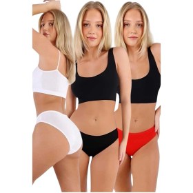 Resim Tezzgelsin Kadın Pamuklu Penye Süprem Kumaş Bikini Külot Kadın Bikini Külot 3 Renk Beyaz - Kırmızı - Siyah 