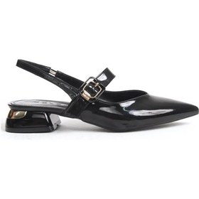 Resim Feles Kemer Detaylı Arkası Açık Kadın Babet Ayakkabı Siyah-rugan 