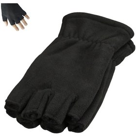 Resim Siyah Parmaksız Kesik Yarım Parmak Kışlık Termal Polar Eldiven Siyah 