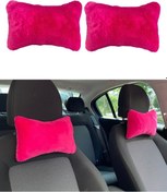 Resim Yumuşak Tüylü Peluş Kürk Ortopedik Araba Seyahat Boyun Yastığı 2'li Fuşya Pembe 